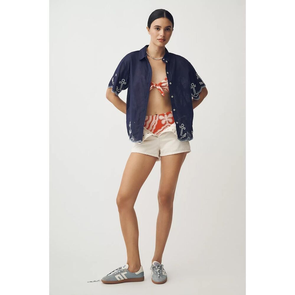 New Anthropologie The Henrietta Buttondown Surf Shirt by Maeve Size M $138